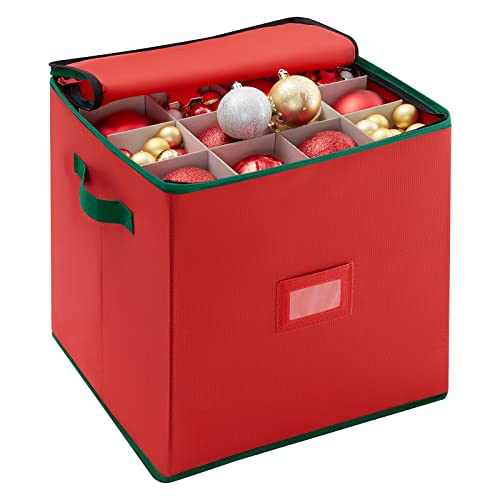 Lifewit Christmas Ornament Storage Container With Dual Zipper Closure - Box Contributes Slots For 64 Holiday Ornaments 3-Inch, Xmas Decorations Accessories, Made Of Nonwoven Material, Red #TOP8