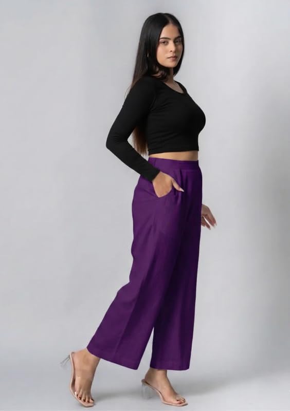 Image of Moirai Pure Cotton Wide Leg Women Trouser Stylish Mid Rise Relaxed Straight Fit Loose Pants Casual Travel Office Formal Wear