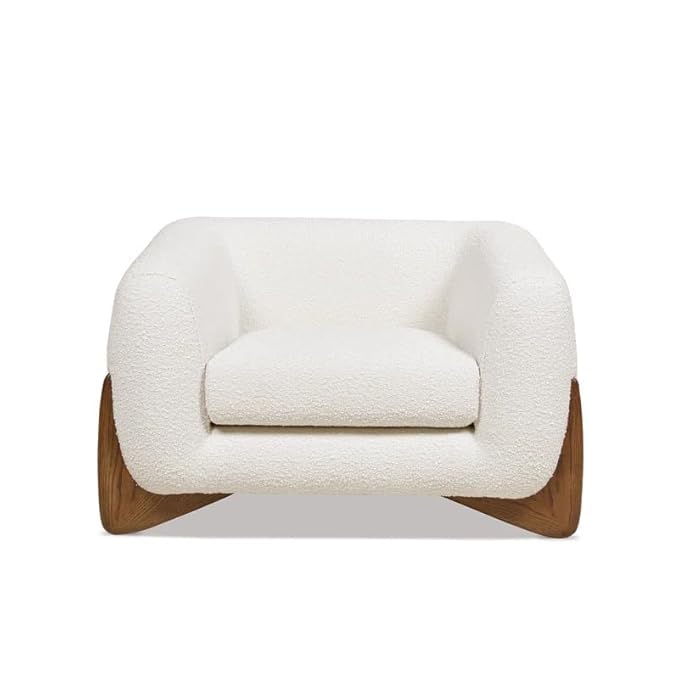 Image of Upholstered 3 Seater Sofa Three Seater Sofa with Wooden Legs for Living Room Hotels & Offices (One Seater Boucle White)