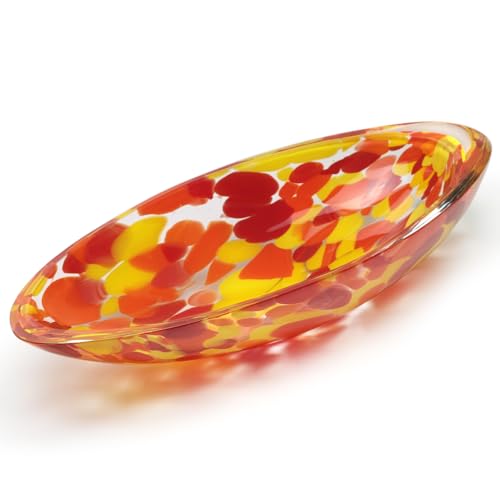 Ca D Oro Murano Style Small Decorative Orange Glass Bowl and Centerpiece with Confetti Effect Hand Blown Art Glass Crystal for Home and Room Decoration - Canoe