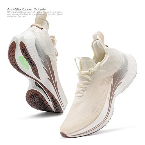 Onemix Men's Carbon Fiber Plate Running Shoes Breathable Lightweight Athletic Road Racing Shoe Light Armor 21601 Ivory Size 10 #TOP2