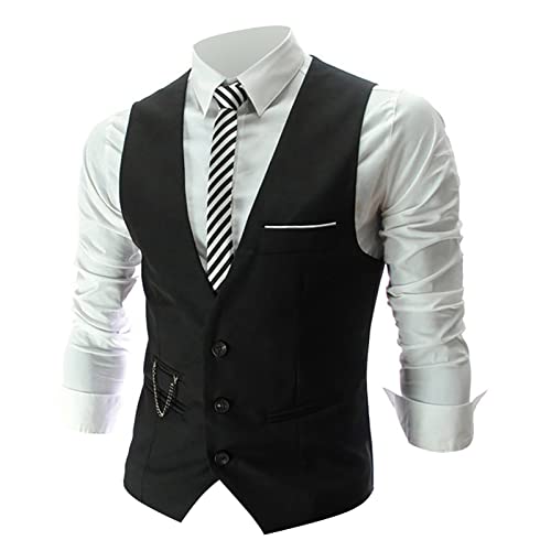 Mymyguoe Businessweste Herren V-Ausschnitt Anzugweste Hochzeit Anzug Westen Party Kellner Uniform Ärmellos Sakko Casual Formelle Kleidweste Herrenwesten Mit Knöpfen Slim Fit Smokingweste