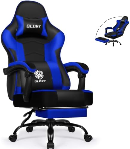 minnouat Gaming Stuhl Ergonomischer mit Fußstütze, Gaming Chair Bürostuhl 150 kg Belastbarkeit, Gamer Stuhl aus Kunstleder, Höhenverstellbarer PC Zockerstuhl für Jugendliche Erwach