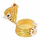 Elprico Scatola Portagioielli Alveare, Scatola Portagioie Smaltata a Nido d'ape, Anello, Orecchino, Organizer con Api 3D, Margherite, per Espositore da Tavolo (YELLOW)