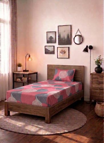 Image of HOMEKART (110 TC & 110 GSM 100% Cotton Feel Bedsheet for Single Bed with One King Size Pillow Covers Soft /Breathable Wrinkel Free -60x90 Inches - (Pin)