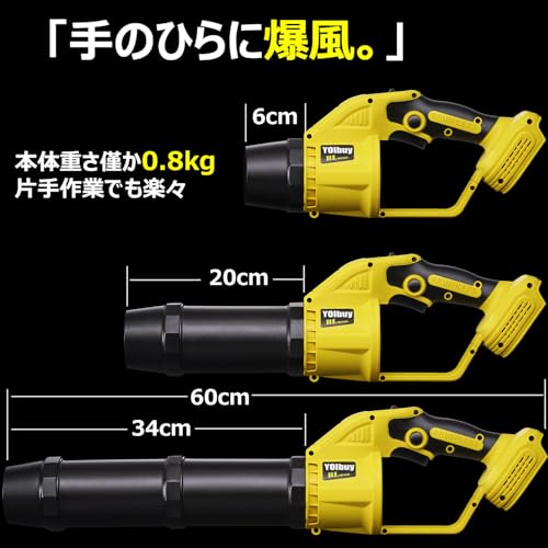 YOIbuy PRO ジェットブロワー 充電式 ブロワー リーフブロワー 強力 ブラシレスモータ搭載 40000rpm超高回転 コンパクト 軽量 MAX風速50m/s 二段変速機能あり マキタ 18V 互換 洗車 水拭き (充電器・バッテリー別売り）本体のみ YLB-PR-31 3枚目
