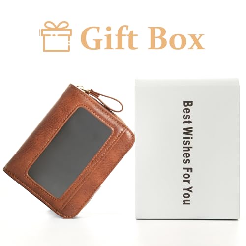 Image of Genuine Wallet Women RFID Blocking Card Holder, Small Leather Womens Wallet with Zipper ID Window Coin Pocket