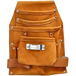 Mivos Bolsa Portaherramientas de Cuero para Cinturon – Cartuchera Herramientas Electricista con 2 Porta Martillos y Soporte Cinta Métrica – Bolsa para Clavos Cuero
