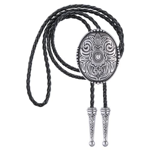 Image of GelConnie Floral Bolo Tie for Men Womens Bolo Tie Necklace Native American Black Men's Bolo Ties Western Cowboy Bolero Ties