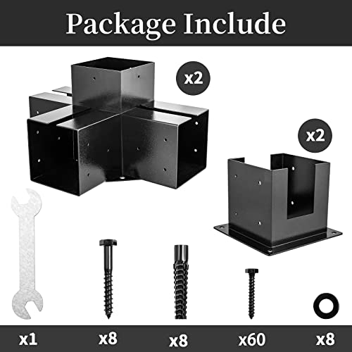 Fmhotu 4-Way Pergola Brackets 6X6, 2 Set Woodwork Diy Pergola Brackets Kit, Outdoor Elevated Wood Stand Kit With Powder-Coated Steel, Post Base Brackets| Modular Pergola Kit For 6X6 Wood Post #TOP4