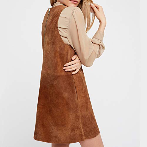 R.Vivimos Women's Fall Faux Suede Vintage V Neck Sleeveless Overall Dress with Pockets2
