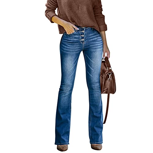 CME SHOWU High Waisted Skinny Bootcut Jeans for Women Stretch Flare Slim Fit Denim Pants(Dark Blue,L)