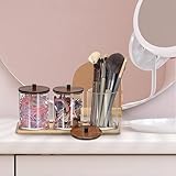 SUMTree 3 PCS Qtip Cotton Ball Holders Acrylic Qtip Dispenser with Wooden Lid and Tray, Floss Swab Dispenser, Bathroom Storage Jar Canister, Plastic Apothecary Jar for Kitchen Bathroom Dressing Table - Image 7