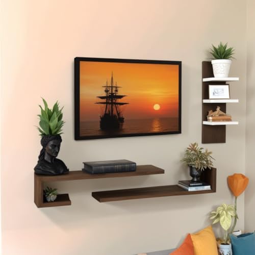 Image of Wooden Wall Mounted TV Unit, TV Cabinet for Wall, TV Stand for Wall, TV Stand Unit Wall Shelf for Living Room, Set Top Box Stand (C Tv Cabinet, Wenge White)