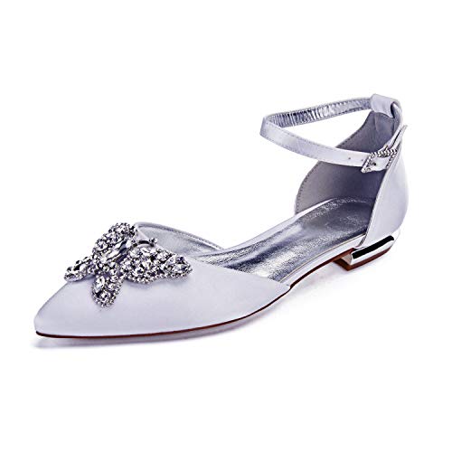 Women's Pointed Toe Wedding Flats for Bride Buckle Satin Wedding Bridal Shoes Formal Prom Party Dress Pumps2