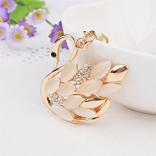 Cute Animal BlingBling Crystals Keychain Animal Charm Keyring Car Bag Wallet Purse Handbags Cars Key Pendant Decor (White Swan) - Image 4