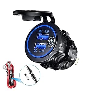 YGL Chargeur de Voiture USB pour Moto,12/24V Adaptateur de Prise Double USB/QC3.0 étanche, Chargeur avec Interrupteur pour Bateaux, Remorques, Voitures, Bus