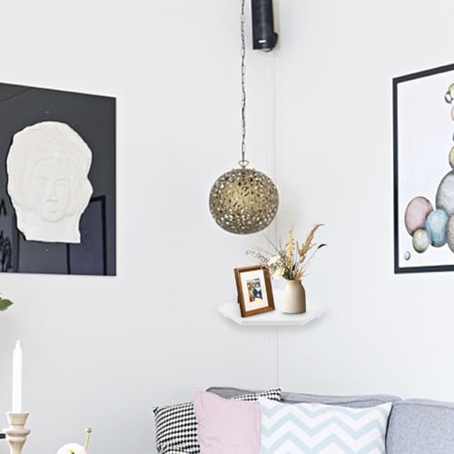 AKOLAFE 2er Set Eckregal Hängend 22 cm Breit Wandregal Holz mit Drahtloch Weiß Schwerlast Schweberegale Dekoratives Wand Regal Diamantform für Küche Schlafzimmer Wohnzimmer Arbeitszimmer Aufbewahrung