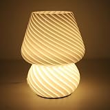 Mała Lampka Nocna, Szklana Lampa Grzybkowa w Paski, Ciepłe światło Nocne, Miękka Pielęgnacja Oczu, Nowoczesna Mała Lampa do Szafki Nocnej w Salonie Sypialni