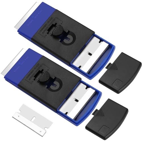 Gebildet Lot 2Grattoirs Lame de Rasoir Verrouillable avec Capuchon de Sécurité, avec 14Lames Métalliques pour Nettoyage du Verre, Dissolvant D'autocollants, Outil de Grattoir pour Dessus Cuisinière