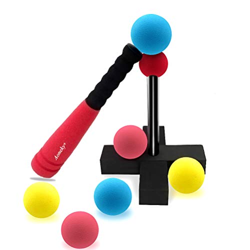 Image of Aoneky Foam Tball Set for Toddlers 1-3 Years - First Baseball Toy with Soft Foam Bat & Balls, Stable Tee & Carry Bag, Indoor Outdoor Gift for Kids (Red)