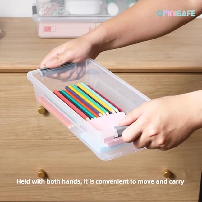 Plastic Storage Bin with Lid, Stackable Design, Clip Box for Crafts, Supplies and Office Items Container (8 Pack 4 Quart)