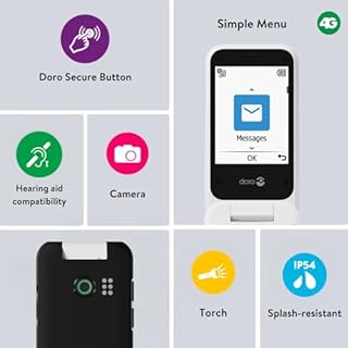 Doro Leva E30-4G Flip Phone for Elderly - Large 2.8" Screen, External Display, High Contrast Keys, Loud & Clear Sound, Camera Secure Button - Charging Cradle Included - Red/White