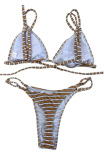 Image of Women's Sexy Thong Bottom Two Piece Bikini Double Shoulder Straps Cute Swimsuit Triangle Bathing Suit