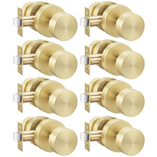 Haidms Brushed Gold Passage Door Knobs Interior Closet Door Knobs 8 Pack