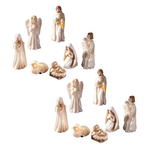 Christmas Nativity Figurines Holy Family Figure with Donkey Figure Table Ornament Religious Decors Scene Sculptures