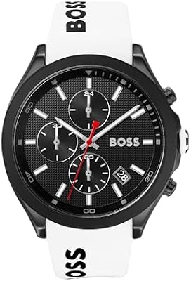 BOSS Reloj Cronógrafo de Cuarzo para Hombre 44 mm Colección VELOCITY con Correa de Silicona, Función de Fecha, 3 Subesferas, Resistencia al Agua 5ATM