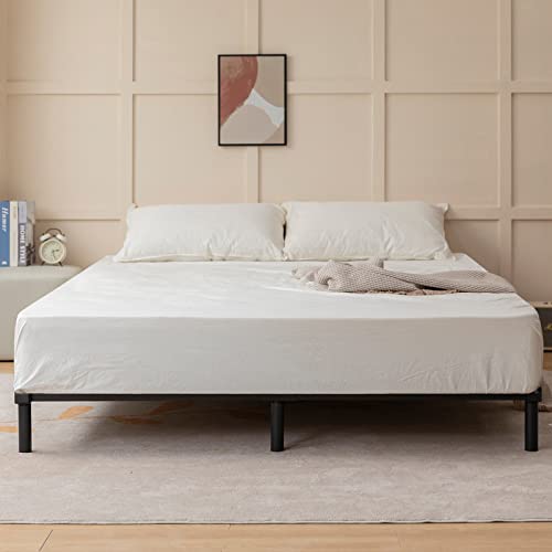 King Bed Frame, 7 Inch Metal King Size Platform Bed Frame No Box Spring Needed, Floor Bed Frame With Steel Slat Tool-Free Easy Assembly Non-Slip Mattress Foundation, 9-Leg Heavy Duty Bedframe, Black #TOP2