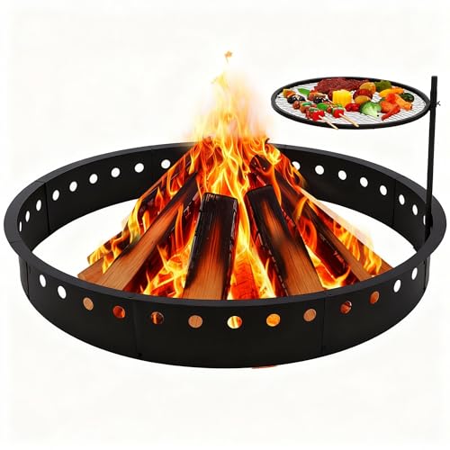 Otoolling 60 Inch Smokeless Fire Pit Ring with Grill Fire