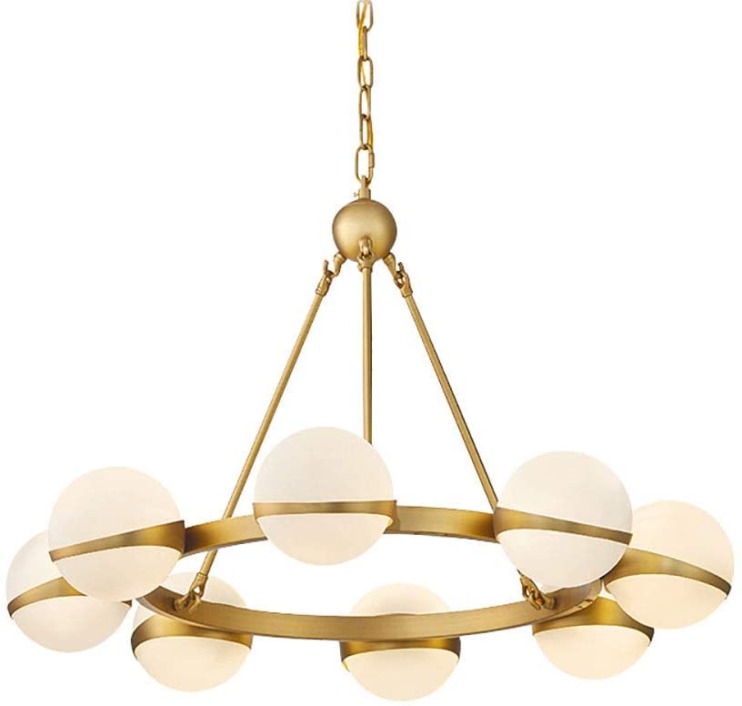 E14 Iluminación De Lámpara De Araña De Ambiente Simple Nórdico,Vidrio De Lujo Durante La Iluminación,Sala De Estar, Comedor, Dormitorio, Lámparas De Habitación Modelo,Cobre Chapado En Luz Colgante, 8