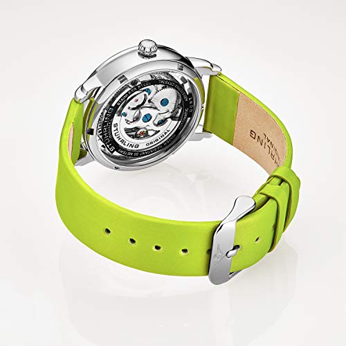 Stuhrling Original Watches For Women Automatic Watch - Skeleton Watch For Women - Self Wind Womens Dress Watches With Silver Face And Green Leather Watch Strap Mechanical Wrist Watch For Woman #TOP1