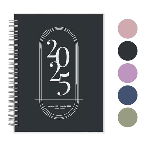 Rileys 2025 Weekly Planner - Annual Weekly & Monthly Agenda Planner, Jan - Dec 2025, Flexible Cover, Notes Pages, Twin-Wire Binding (8 x 6-Inches, Black) Cover