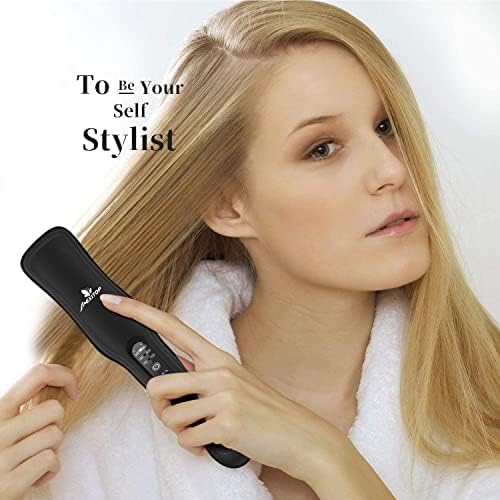Cordless Hair Straightening Brush, Wireless Hair Straighteners Brush Ceramic Mini Portable USB Rechargeable Travel Straightener with Heat Resistant Glove, 3 Temperature Adjustable