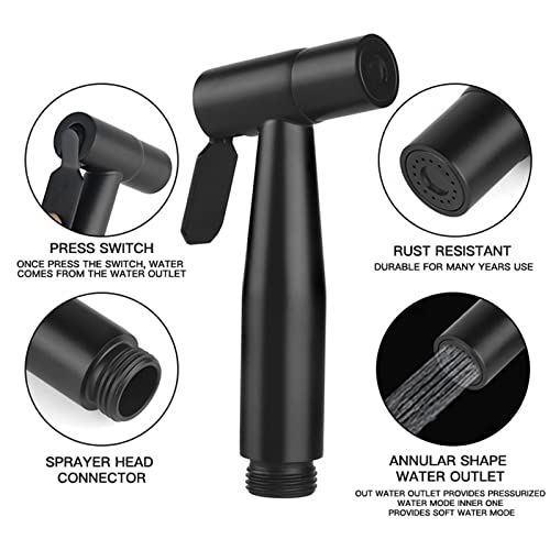 Rociador de bidé para inodoro negro de acero inoxidable con kit de mano para grifo de baño 5