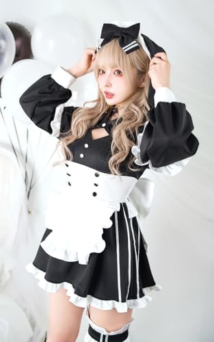 [Malymoon] コスプレ メイド ウエイトレス 家政婦 フーディー ジャージ ブラック ホワイト 黒 白 スポーティー 衣装 仮装 マリームーン 6点セット 10330 詳細画像2