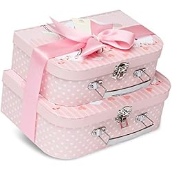 Cajas de Recuerdos de Bebé, Rosa – 2 Cajas de Regalo de Bebé Recién Nacido para Llenar con Cosas de Bebé - Cesta de Bebé Recién Nacido Niña con Cinta y Tarjeta - Crea tu Cesta de Bebé