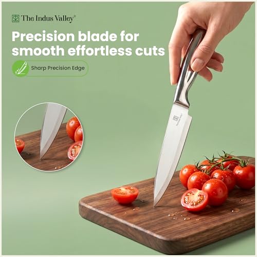 Image of The Indus Valley Stainless Steel Knife Set of 3 with Chef Knife, Paring Knife (Big & Small Combo Set) | Secure Grip Handle | Ideal for Chopping, Cutting & Slicing