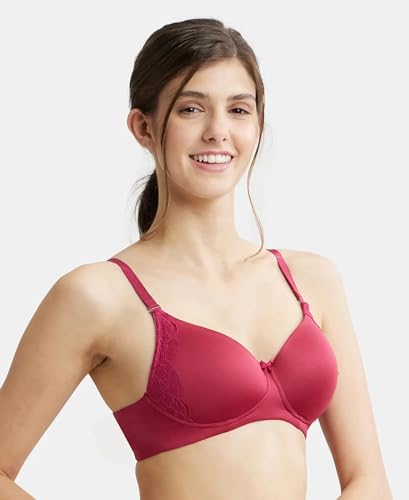 Image of Jockey 1816 Women Wirefree Padded Soft Touch Microfiber Elastane Stretch Full Coverage T-Shirt Bra with Lace Styling