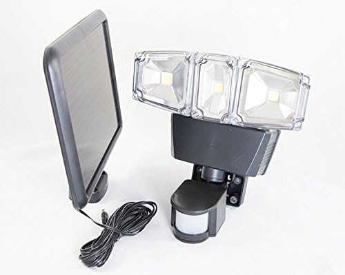 Solar Power Motion Sensor 180 Degree Triple Lamp Security Light with Advance COB LED Technology, 1200 Lumens