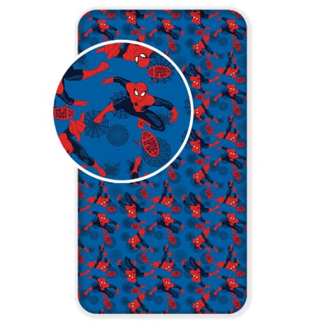 Lenzuolo con angoli Spiderman, per letto singolo, 90 x 200 cm, 100% cotone, colore blu scuro, per bambini, design ufficiale Marvel