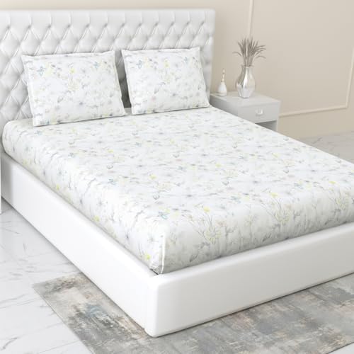 Image of Haus & Kinder Bedsheet King Size 300 TC Tencel King Size Bedsheet Cotton, Fitted Bedsheet for Kind Size Bed Silky-Soft (108x108 Inches) - Bloomea
