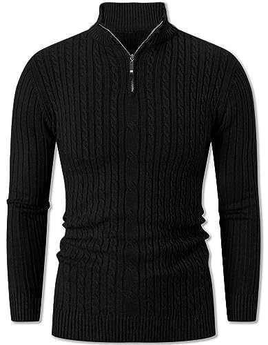 QZH.DUAO Men's Quarter-Zip Sweaters Soft Long Sleeve Pullover Sweater with Twist Patterned2