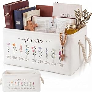 Marsui Christian Gifts for Women Bible Basket Book Lover Gifts Religious Book Storage Basket Storage Bin Bookish Bookworm for Club Members Student Teacher Reading Accessories (Christian Flower)