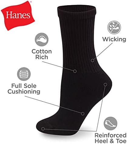 Hanes Women's Crew Sock, Pack of 10 Dress Casual Socks, Black, 9 11 US - 4