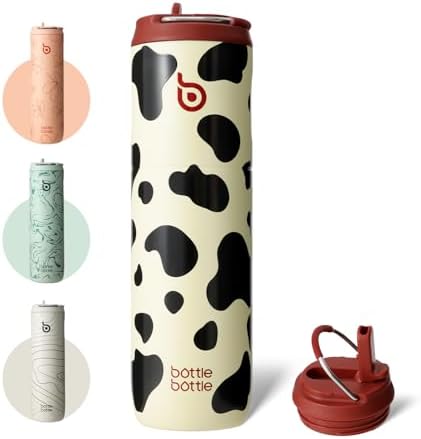 BOTTLE BOTTLE Edelstahl Trinkflasche 750ml Griff Auslaufsicher Kuh | Auslaufsicher, doppelwandig isoliert, hält Getränke lange heiß oder kalt, ideal für Alltag, Reisen und Fitness.