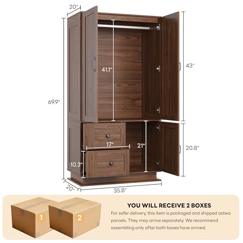 image for LIKIMIO Farmhouse Wardrobe Closet with Doors, 70